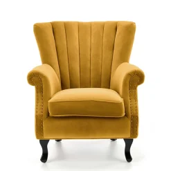 Garnero Arredamenti Poltrone Design|Poltrone Relax-Poltrona classica relax imbottita in velluto Mazia Senape