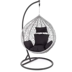 Garnero Arredamenti Dondoli Da Giardino|Poltrone Da Giardino-Poltrona da giardino a dondolo sospesa rattan grigio Seychelles