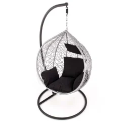 Garnero Arredamenti Dondoli Da Giardino|Poltrone Da Giardino-Poltrona da giardino a dondolo sospesa rattan grigio Seychelles