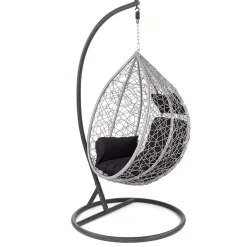 Garnero Arredamenti Dondoli Da Giardino|Poltrone Da Giardino-Poltrona da giardino a dondolo sospesa rattan grigio Seychelles