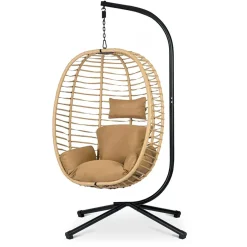 Garnero Arredamenti Dondoli Da Giardino|Poltrone Da Giardino-Poltrona da giardino a dondolo sospesa con cuscini Swing Beige
