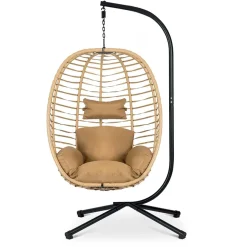 Garnero Arredamenti Dondoli Da Giardino|Poltrone Da Giardino-Poltrona da giardino a dondolo sospesa con cuscini Swing Beige