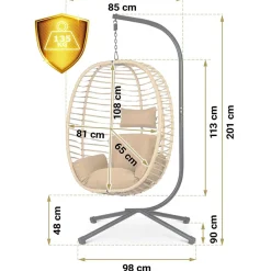 Garnero Arredamenti Dondoli Da Giardino|Poltrone Da Giardino-Poltrona da giardino a dondolo sospesa con cuscini Swing Beige