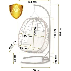 Garnero Arredamenti Dondoli Da Giardino|Poltrone Da Giardino-Poltrona da giardino a dondolo sospesa con cuscini beige Breeze Rovere