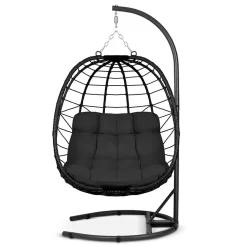 Garnero Arredamenti Dondoli Da Giardino|Poltrone Da Giardino-Poltrona da giardino a dondolo sospesa con cuscini Breeze Nero