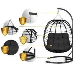 Garnero Arredamenti Dondoli Da Giardino|Poltrone Da Giardino-Poltrona da giardino a dondolo sospesa con cuscini Breeze Nero
