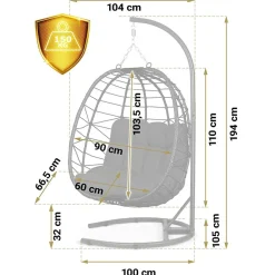 Garnero Arredamenti Dondoli Da Giardino|Poltrone Da Giardino-Poltrona da giardino a dondolo sospesa con cuscini Breeze Nero