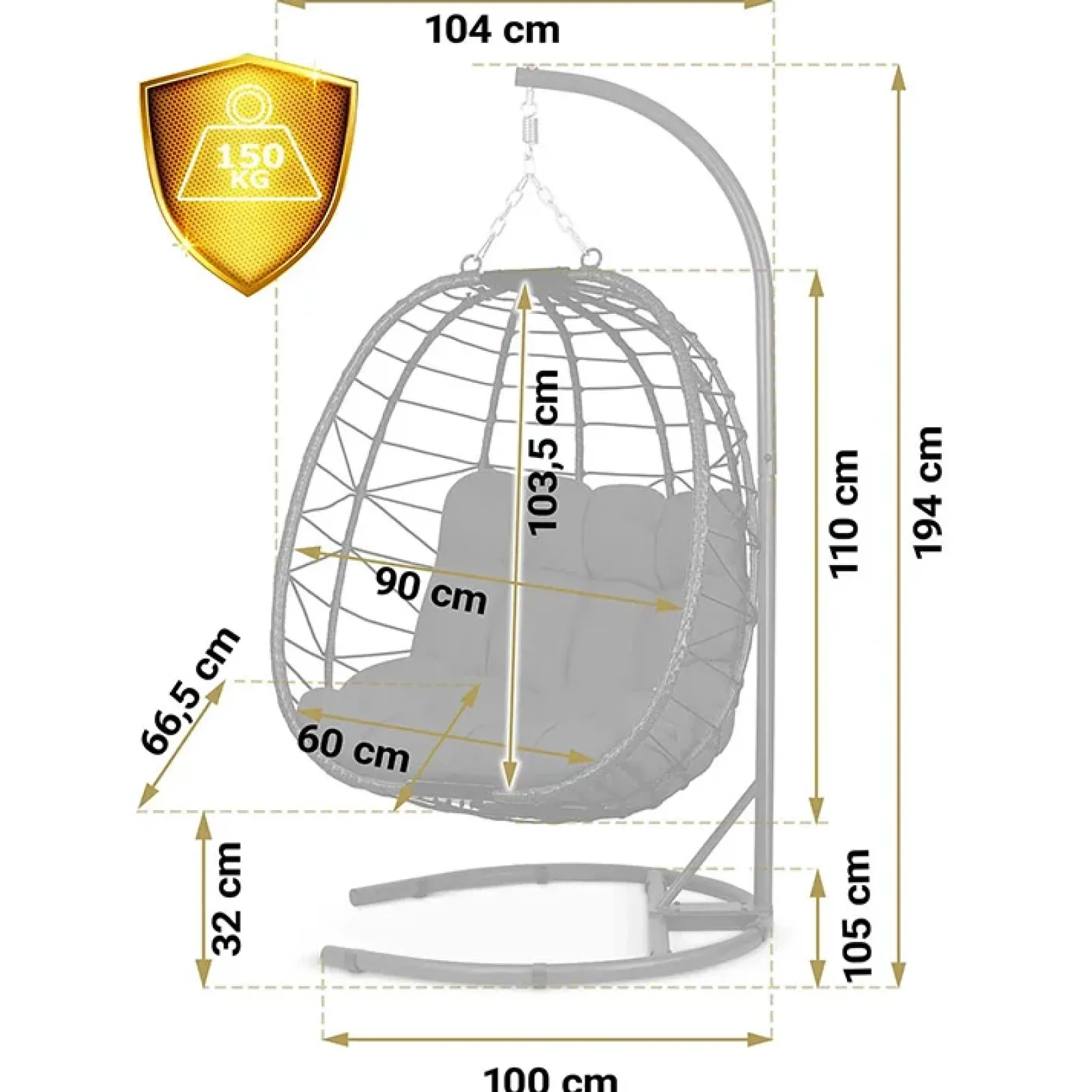 Garnero Arredamenti Dondoli Da Giardino|Poltrone Da Giardino-Poltrona da giardino a dondolo sospesa con cuscini Breeze Nero