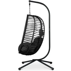 Garnero Arredamenti Dondoli Da Giardino|Poltrone Da Giardino-Poltrona da giardino a dondolo sospesa con cuscini nera Swing Nero