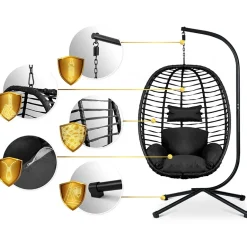 Garnero Arredamenti Dondoli Da Giardino|Poltrone Da Giardino-Poltrona da giardino a dondolo sospesa con cuscini nera Swing Nero