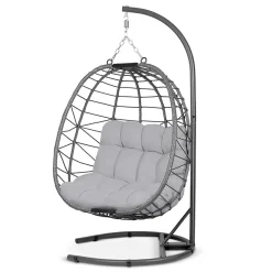 Garnero Arredamenti Dondoli Da Giardino|Poltrone Da Giardino-Poltrona da giardino a dondolo sospesa con cuscini Breeze Grigio