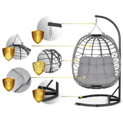Garnero Arredamenti Dondoli Da Giardino|Poltrone Da Giardino-Poltrona da giardino a dondolo sospesa con cuscini Breeze Grigio