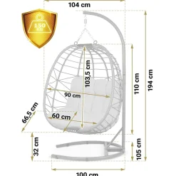 Garnero Arredamenti Dondoli Da Giardino|Poltrone Da Giardino-Poltrona da giardino a dondolo sospesa con cuscini Breeze Grigio
