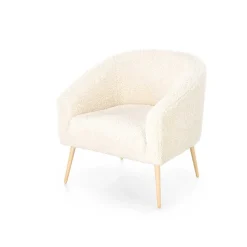 Garnero Arredamenti Poltrone Design|Poltrone Sala D'attesa-Poltrona design a pozzetto tessuto bouclè bianco crema legno Alaska