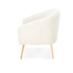 Garnero Arredamenti Poltrone Design|Poltrone Sala D'attesa-Poltrona design a pozzetto tessuto bouclè bianco crema legno Alaska