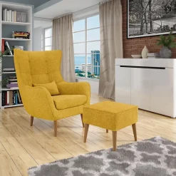 Garnero Arredamenti Poltrone Design-Poltrona design imbottita in tessuto giallo Soffio Senape