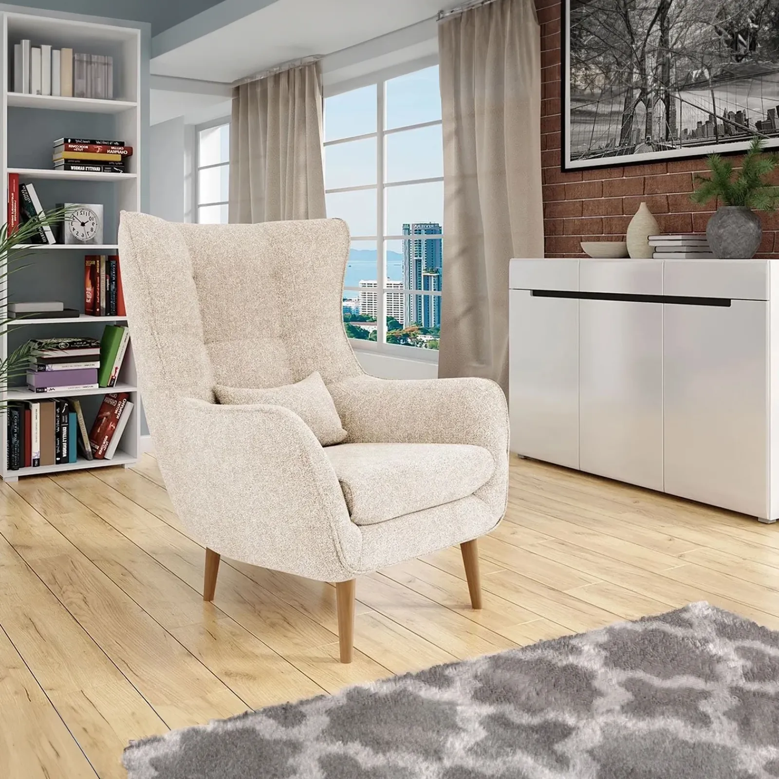 Garnero Arredamenti Poltrone Design-Poltrona design imbottita in tessuto Soffio Beige