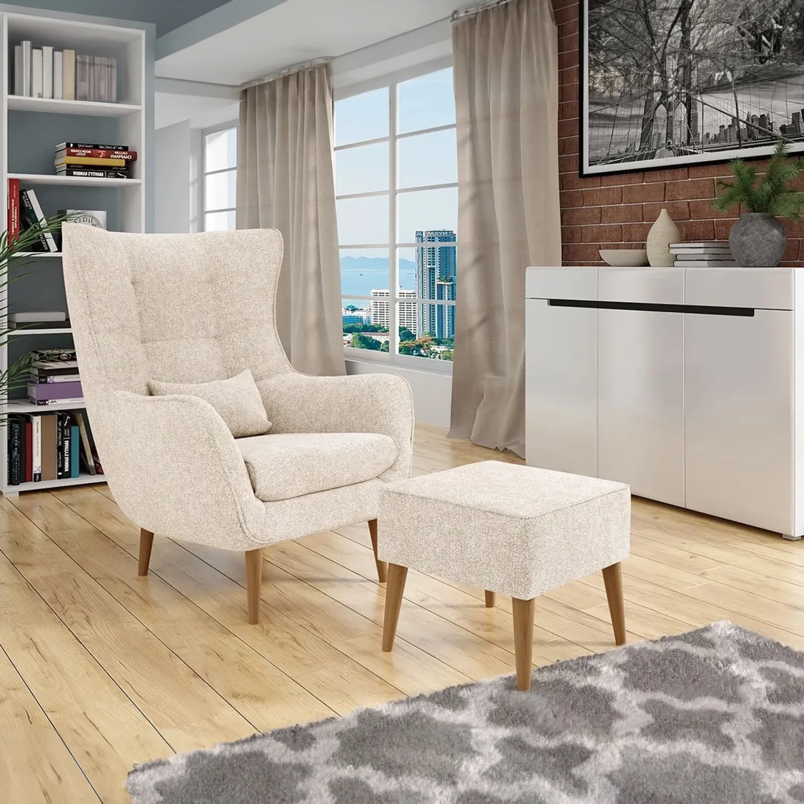 Garnero Arredamenti Poltrone Design-Poltrona design imbottita in tessuto Soffio Beige