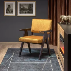 Garnero Arredamenti Poltrone Design|Poltrone Sala D'attesa-Poltrona design legno velluto giallo senape Lugano