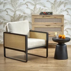 Garnero Arredamenti Poltrone Design-Poltrona design soggiorno in rattan naturale beige nero Niceto
