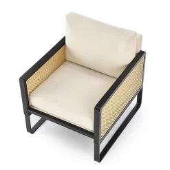 Garnero Arredamenti Poltrone Design-Poltrona design soggiorno in rattan naturale beige nero Niceto