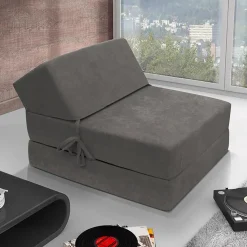 Garnero Arredamenti Poltrone Relax|Poltroncine Imbottite-Poltrona divano letto pieghevole 90cm modulo singolo grigio Lorin Tessuto Vellutato Alova Grigio