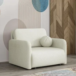 Garnero Arredamenti Divani Letto|Divani Letto-Poltrona divano letto 100x103 cm con contenitore e cuscino Reposa Tessuto Bouclé Beige Chiaro