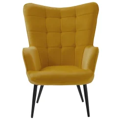 Garnero Arredamenti Poltroncine Imbottite-Poltrona imbottita con poggiapiedi in velluto giallo Siena Senape