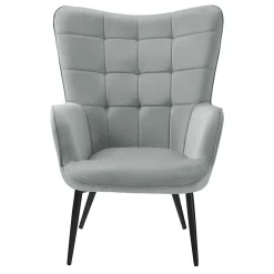 Garnero Arredamenti Poltroncine Imbottite-Poltrona imbottita con poggiapiedi in velluto Siena Grigio chiaro