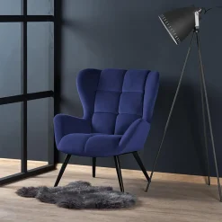 Garnero Arredamenti Poltrone Design|Poltrone Relax-Poltrona imbottita in tessuto velluto nero Polly Blu
