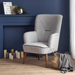 Garnero Arredamenti Poltrone Design|Poltroncine Imbottite-Poltrona imbottita in tessuto gambe in noce grigio Romina