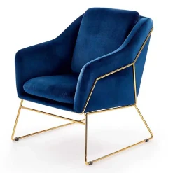 Garnero Arredamenti Poltrone Design|Poltrone Sala D'attesa-Poltrona imbottita in velluto gambe in oro Erminia 3 Blu