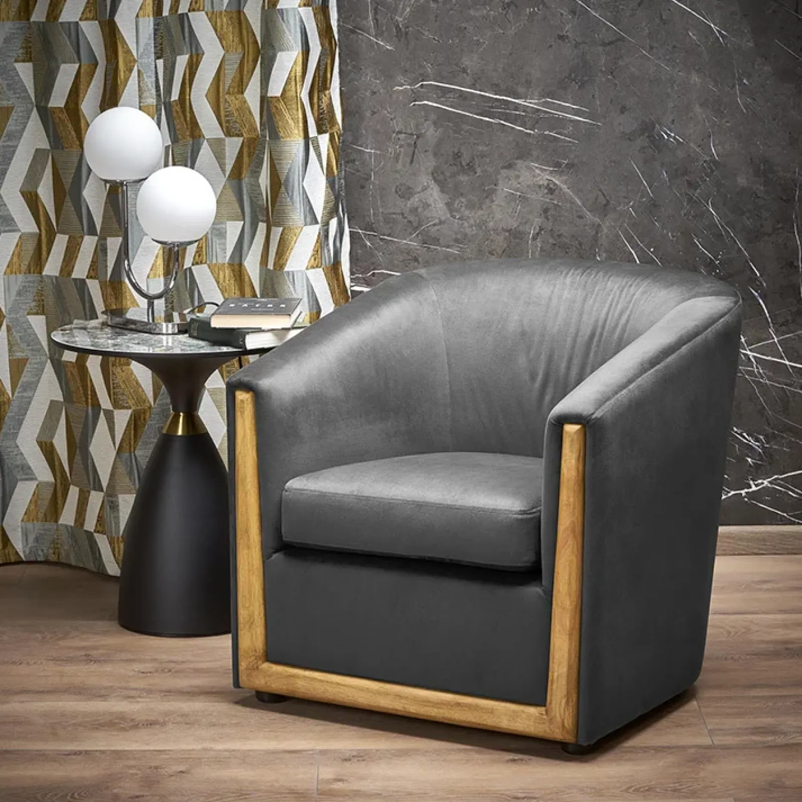 Garnero Arredamenti Poltrone Sala D'attesa|Poltrone Relax-Poltrona imbottita relax in velluto grigio Simeone Antracite