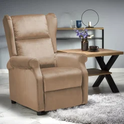 Garnero Arredamenti Poltrone Relax|Poltroncine Imbottite-Poltrona reclinabile imbottita in velluto beige Cassiopea Tessuto Vellutato Lucido Beige