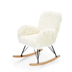 Garnero Arredamenti Poltrone Design|Poltrone Sala D'attesa-Poltrona sedia a dondolo design pelliccia bianco crema struttura legno metallo Winnipeg