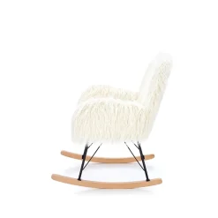 Garnero Arredamenti Poltrone Design|Poltrone Sala D'attesa-Poltrona sedia a dondolo design pelliccia bianco crema struttura legno metallo Winnipeg