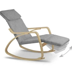 Garnero Arredamenti Poltrone Relax|Poltroncine Imbottite-Poltrona sedia a dondolo imbottita relax tessuto grigio legno Slow
