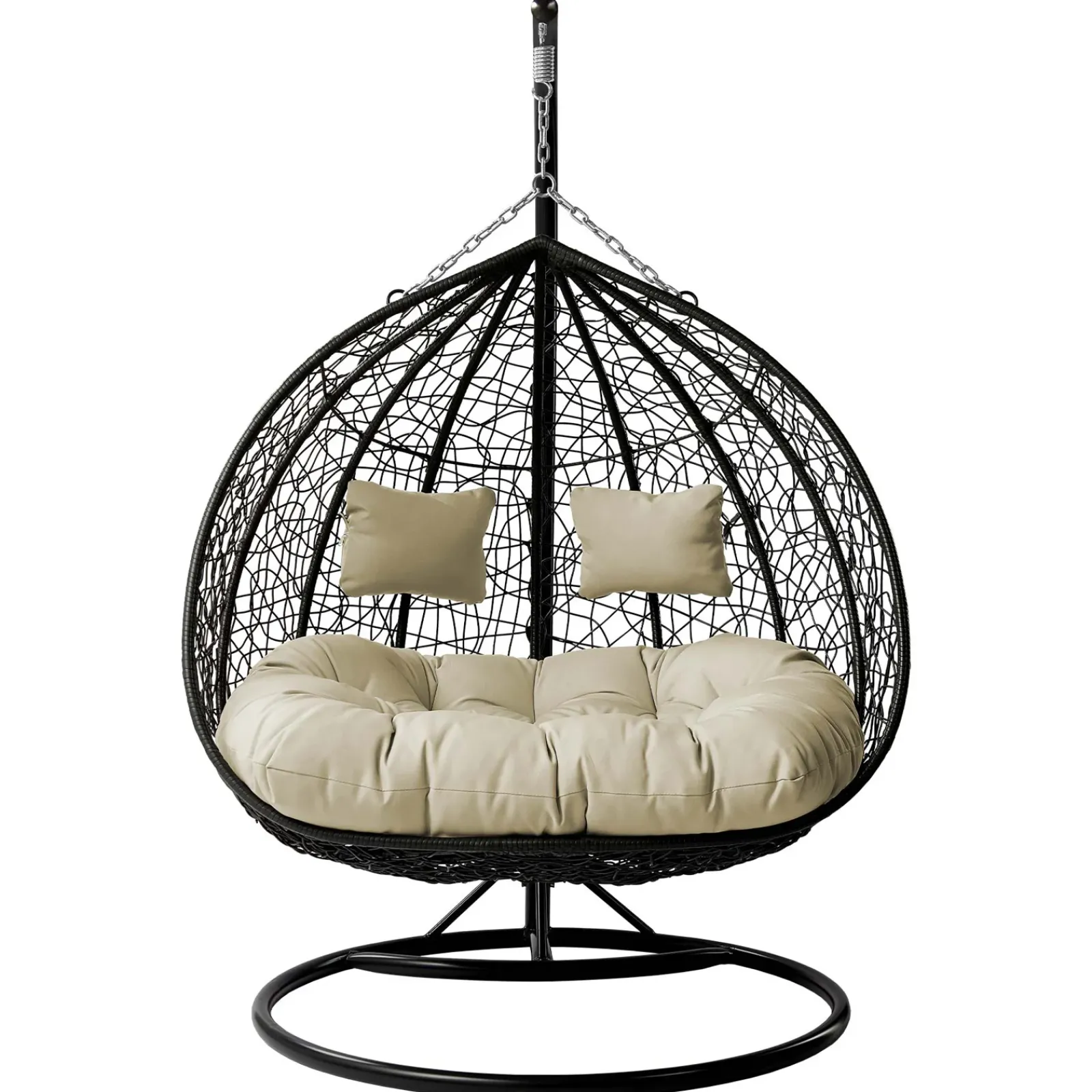 Garnero Arredamenti Dondoli Da Giardino|Poltrone Da Giardino-Poltrona sospesa 2 posti da giardino 120x200h cm nero con cuscini beige Ibisco Nero - Beige