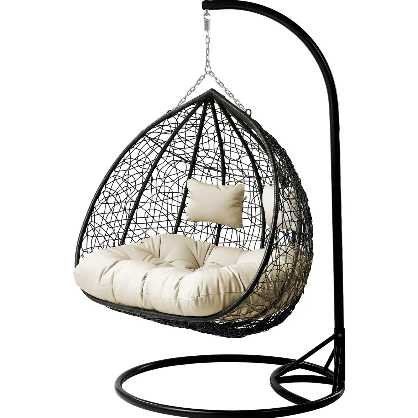 Garnero Arredamenti Dondoli Da Giardino|Poltrone Da Giardino-Poltrona sospesa 2 posti da giardino 120x200h cm nero con cuscini beige Ibisco Nero - Beige