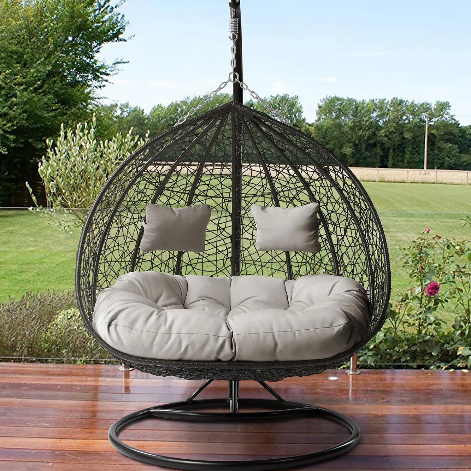 Garnero Arredamenti Dondoli Da Giardino|Poltrone Da Giardino-Poltrona sospesa 2 posti da giardino 120x200h cm grigio con cuscini Ibisco Grigio scuro - Grigio chiaro