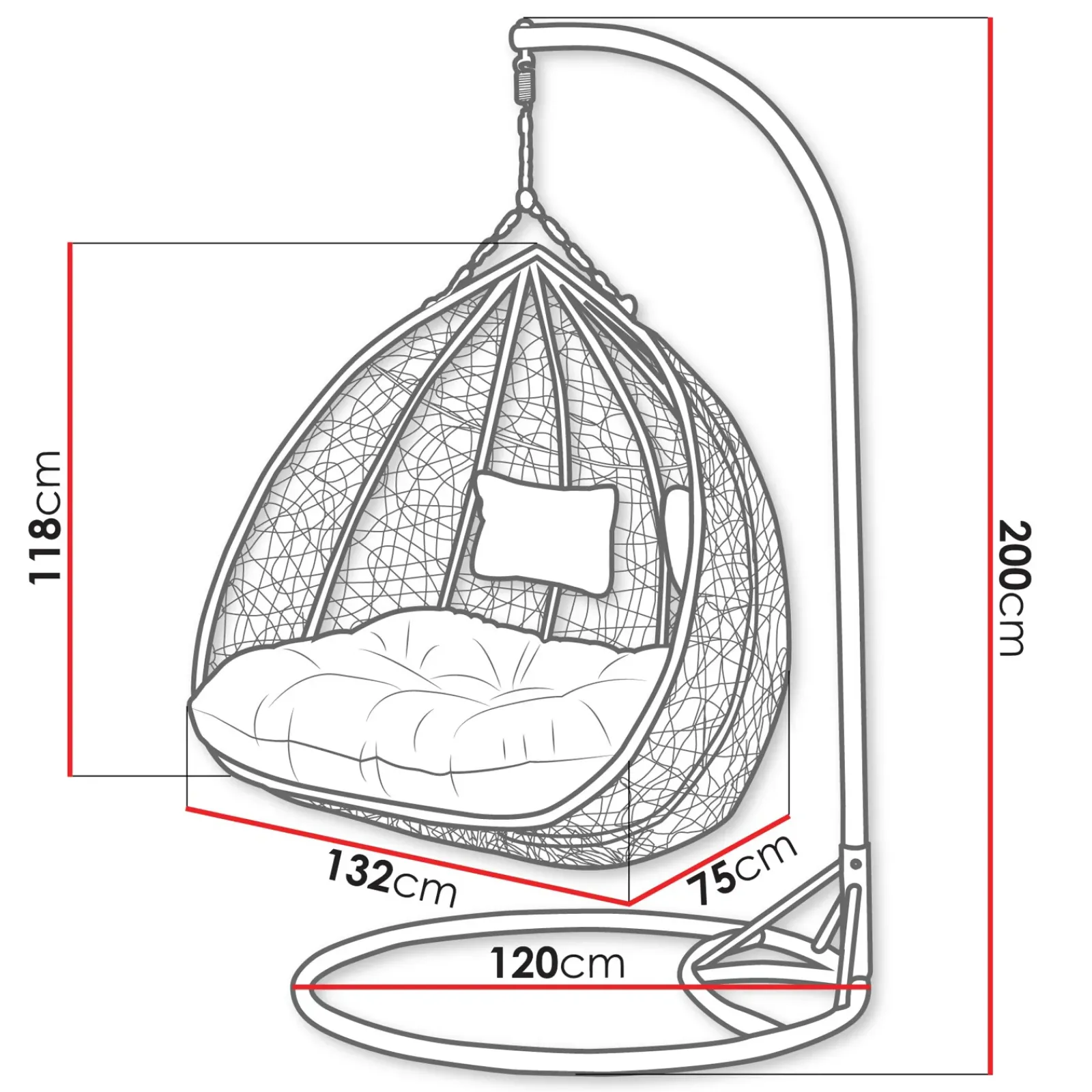 Garnero Arredamenti Dondoli Da Giardino|Poltrone Da Giardino-Poltrona sospesa 2 posti da giardino 120x200h cm grigio con cuscini Ibisco Grigio scuro - Grigio chiaro