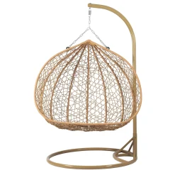 Garnero Arredamenti Poltrone Da Giardino-Poltrona sospesa 2 posti da giardino 120x200h cm marrone con cuscino beige Ibisco Rovere - Beige