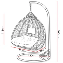 Garnero Arredamenti Poltrone Da Giardino-Poltrona sospesa 2 posti da giardino 120x200h cm marrone con cuscino beige Ibisco Rovere - Beige