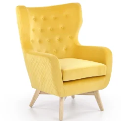 Garnero Arredamenti Poltrone Design|Poltroncine Imbottite-Poltroncina imbottita in velluto giallo legno naturale Seven