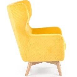 Garnero Arredamenti Poltrone Design|Poltroncine Imbottite-Poltroncina imbottita in velluto giallo legno naturale Seven