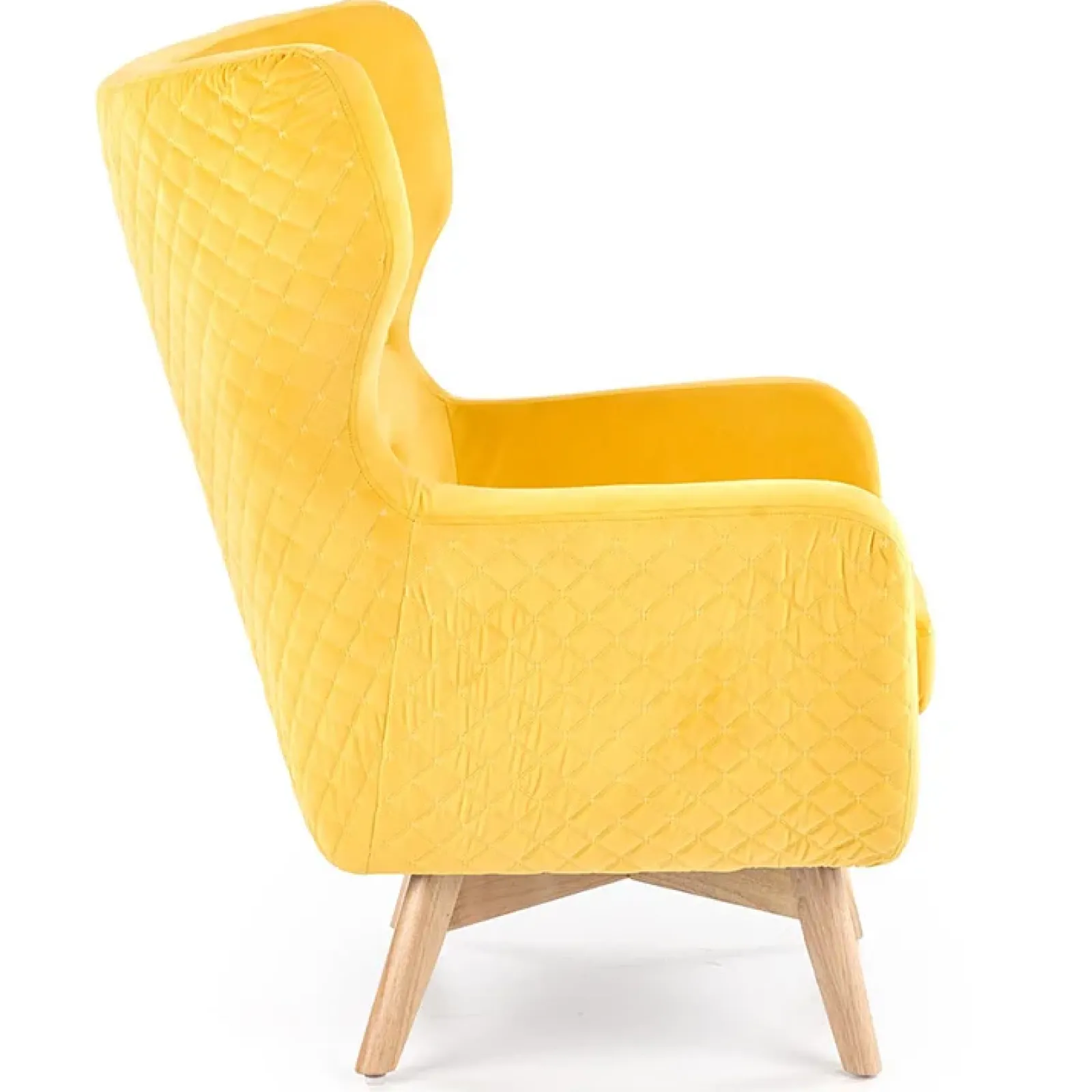 Garnero Arredamenti Poltrone Design|Poltroncine Imbottite-Poltroncina imbottita in velluto giallo legno naturale Seven