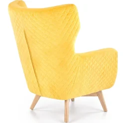 Garnero Arredamenti Poltrone Design|Poltroncine Imbottite-Poltroncina imbottita in velluto giallo legno naturale Seven
