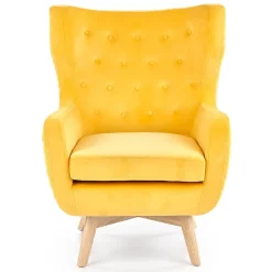 Garnero Arredamenti Poltrone Design|Poltroncine Imbottite-Poltroncina imbottita in velluto giallo legno naturale Seven