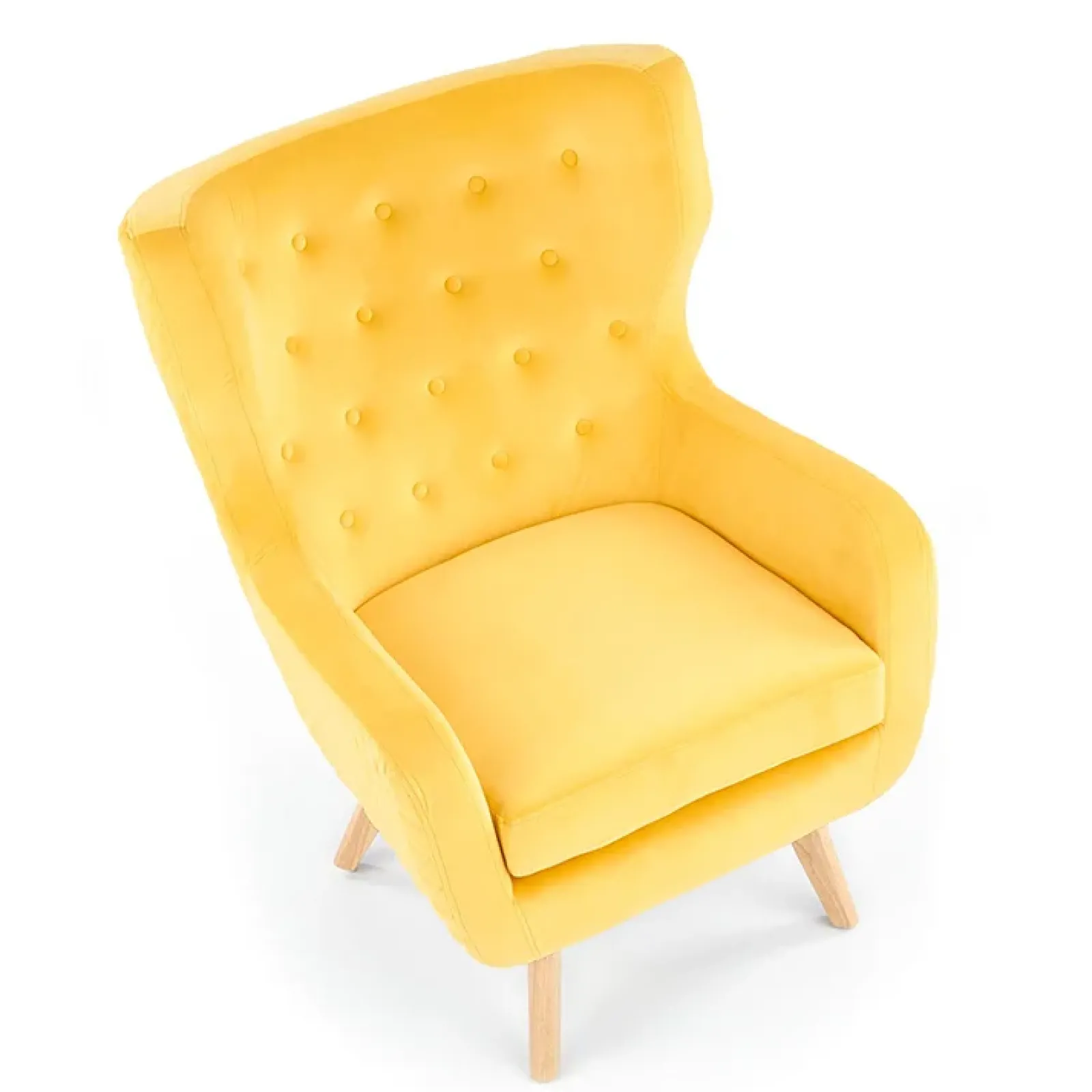 Garnero Arredamenti Poltrone Design|Poltroncine Imbottite-Poltroncina imbottita in velluto giallo legno naturale Seven