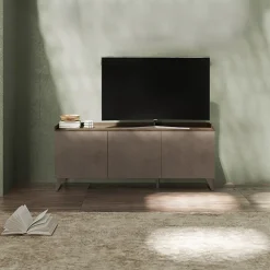 Garnero Arredamenti Mobile Tv Basso|Mobili Tv Moderni-Porta TV 181x72h cm 3 ante bronzo rovere scuro Jonson Tortora - Noce